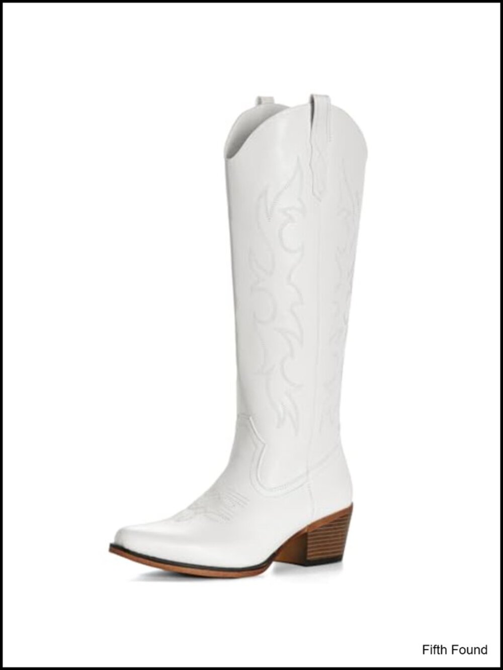 Knee High Cowboy Boots Wide Calf Embroidered Faux Leather Cowgirl